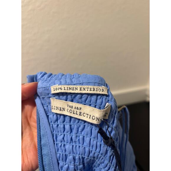 NWT ABERCROMBIE & FITCH Premium Linen Scalloped Midi Dress Sz Large Tall - Picture 4 of 6